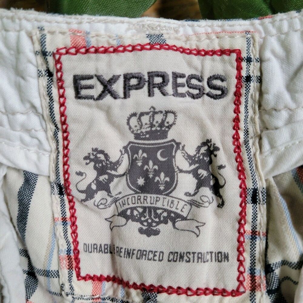 Men’s Express Plaid Shorts Y2K Off-White Size 34 Preppy - Picture 4 of 6